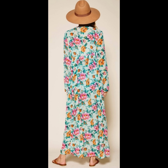 Lightweight boho floral lace trim self tie long kimono duster cardigan jacket - Picture 4 of 15